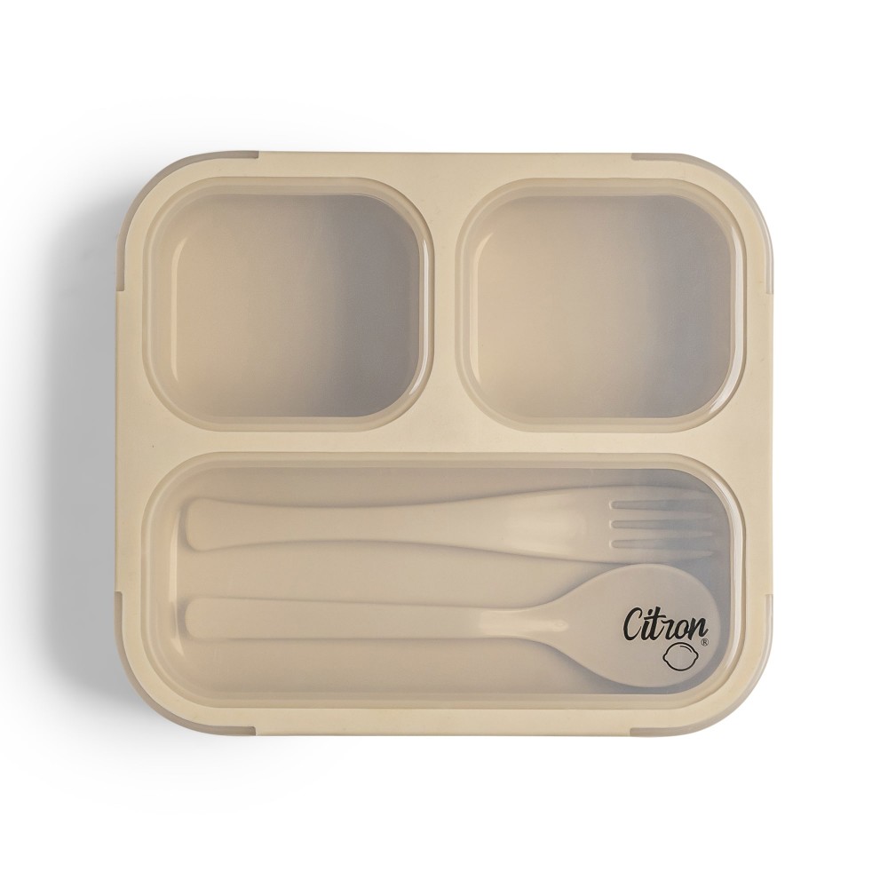 Microwavable Lunchbox with Fork and Spoon - Beige