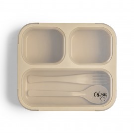 Microwavable Lunchbox with Fork and Spoon - Beige
