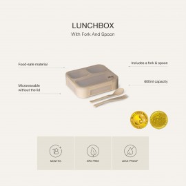 Microwavable Lunchbox with Fork and Spoon - Beige