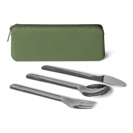 Silicone Cutlery Set with Pouch - Green