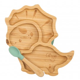 Bamboo Plate with Suction - Dino