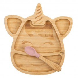 Bamboo Plate with Suction - Unicorn Blush Pink