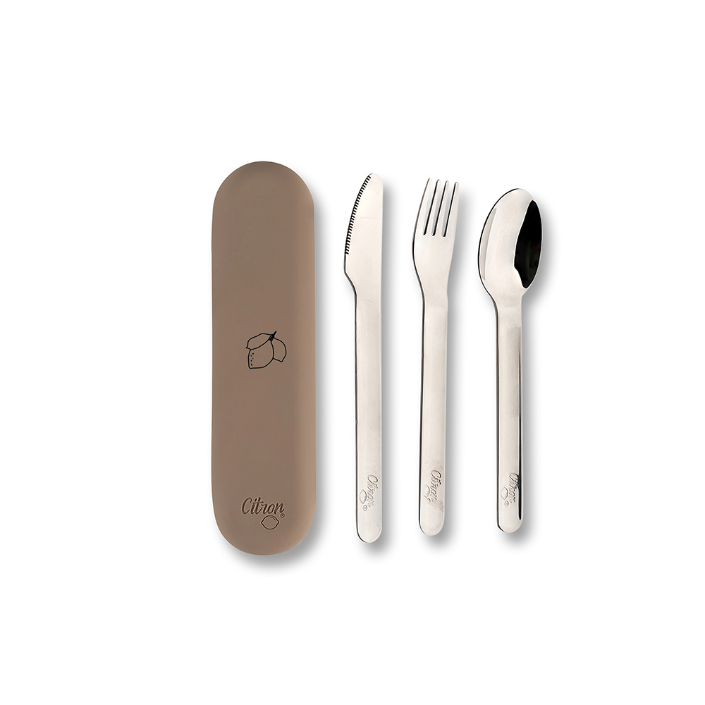 Stainless Steel Cutlery Set with Silicon Case - Lemon