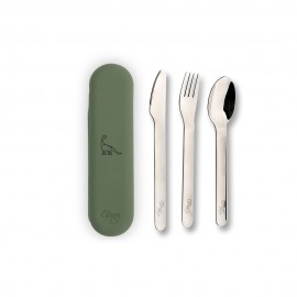 Stainless Steel Cutlery Set With Silicon Case - Dino Green
