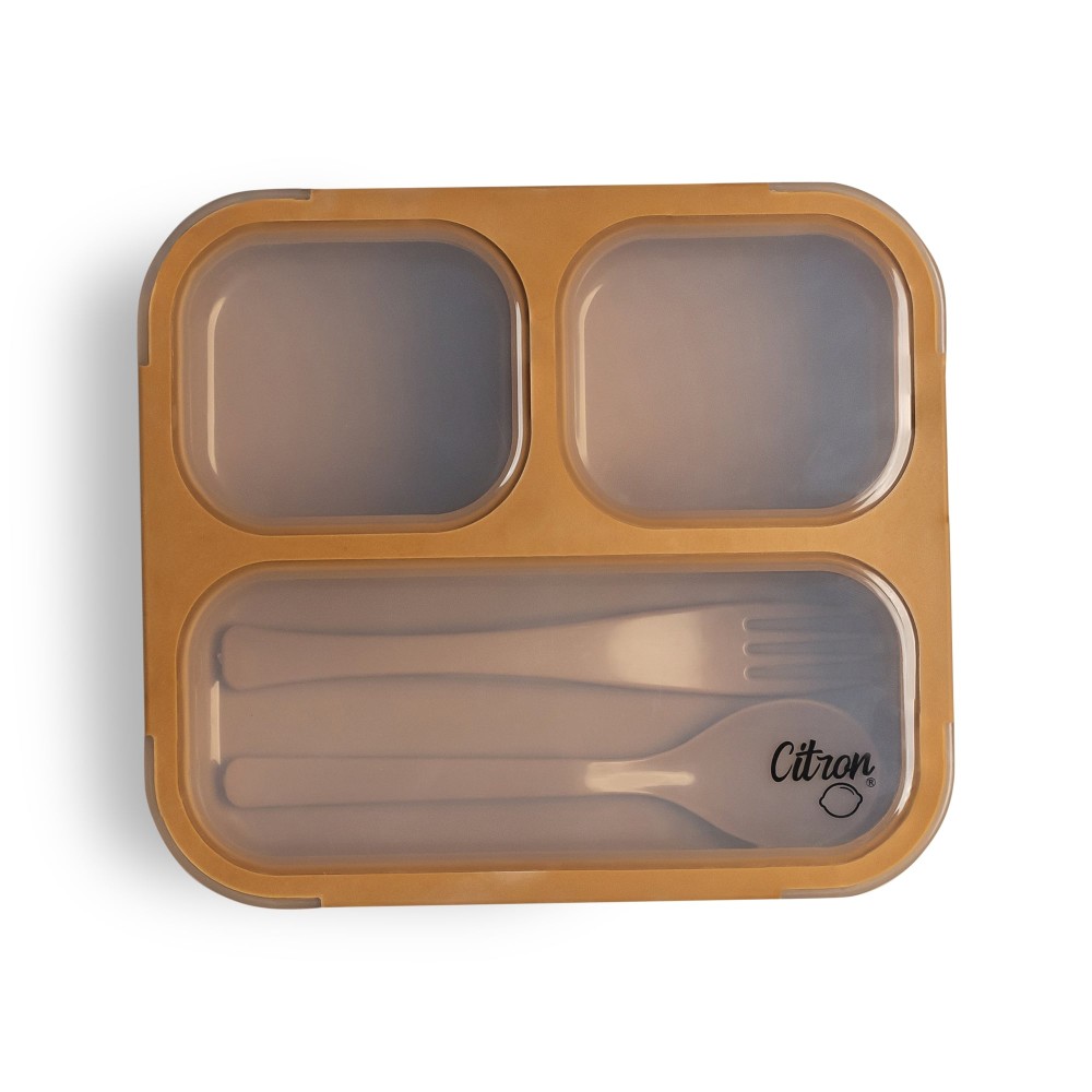 Microwavable Lunchbox with Fork and Spoon - Caramel