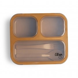 Microwavable Lunchbox with Fork and Spoon - Caramel