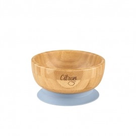 Bamboo Bowl with Suction and Spoon - Dusty Blue