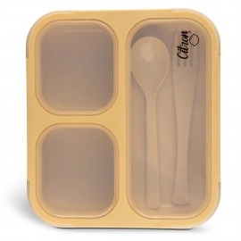 Microwavable Lunchbox with Fork and Spoon - Yellow