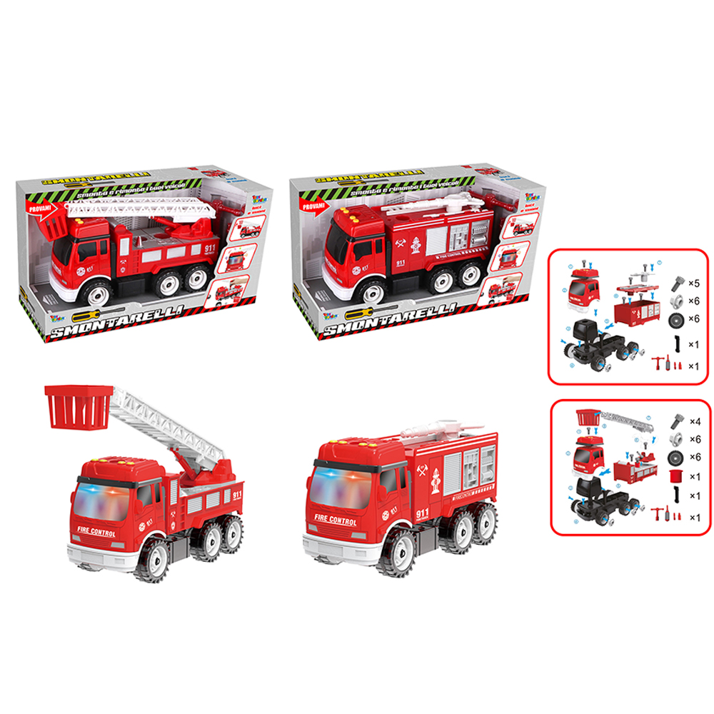 Smontarelli - DIY Fire Brigade Vehicles With Lights And Sound Set - 2 Pcs